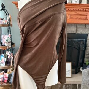 Brown Off-Shoulder Bodysuit